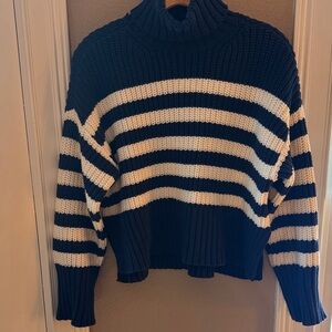 Madewell Navy and Cream Striped Turtleneck Sweater